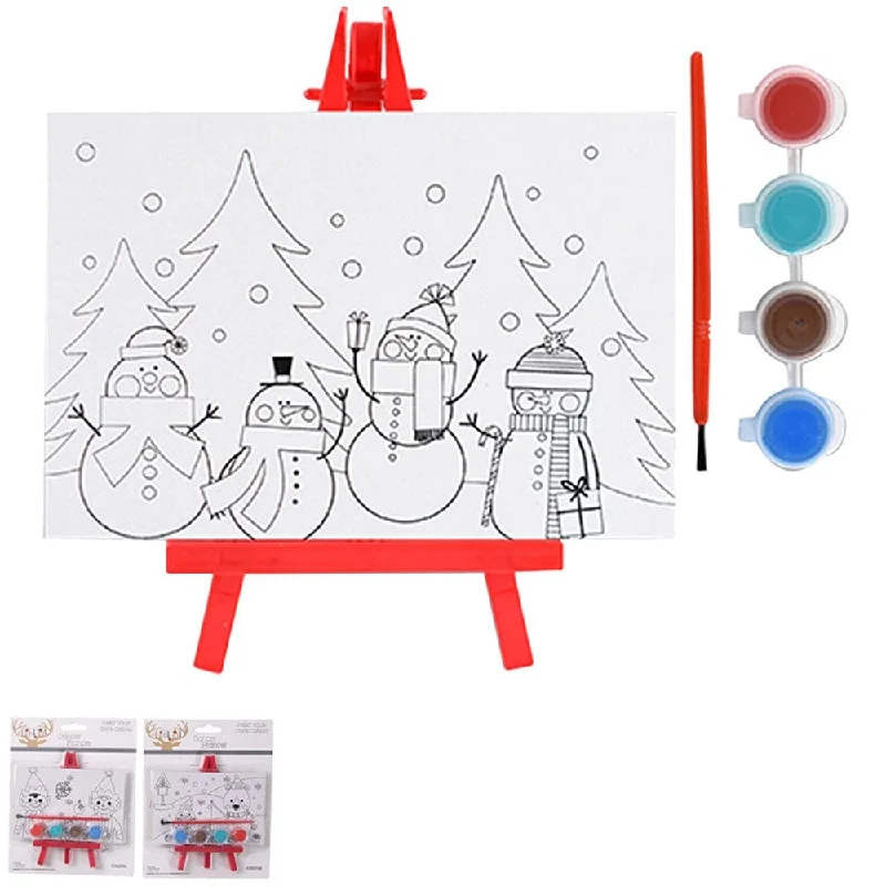 DIY Christmas Paint Your Own Canvas Set with Easel 2 Asst (16x15cm)