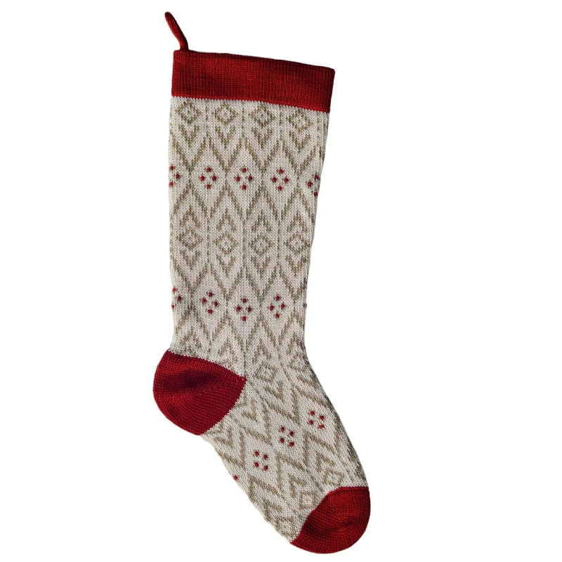 Ecru Patterned Stocking with Red Details