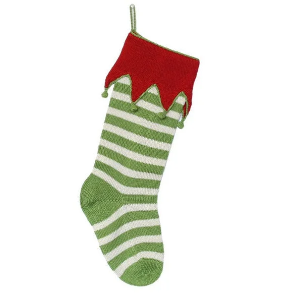 Elf Cuff Striped Stocking in Green