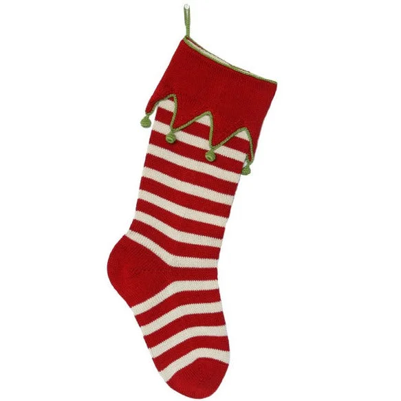 Elf- Cuff Striped Stocking in Red