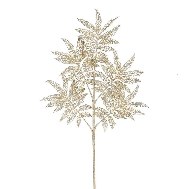 52cm Faux Glitter Gold Leaves Pick