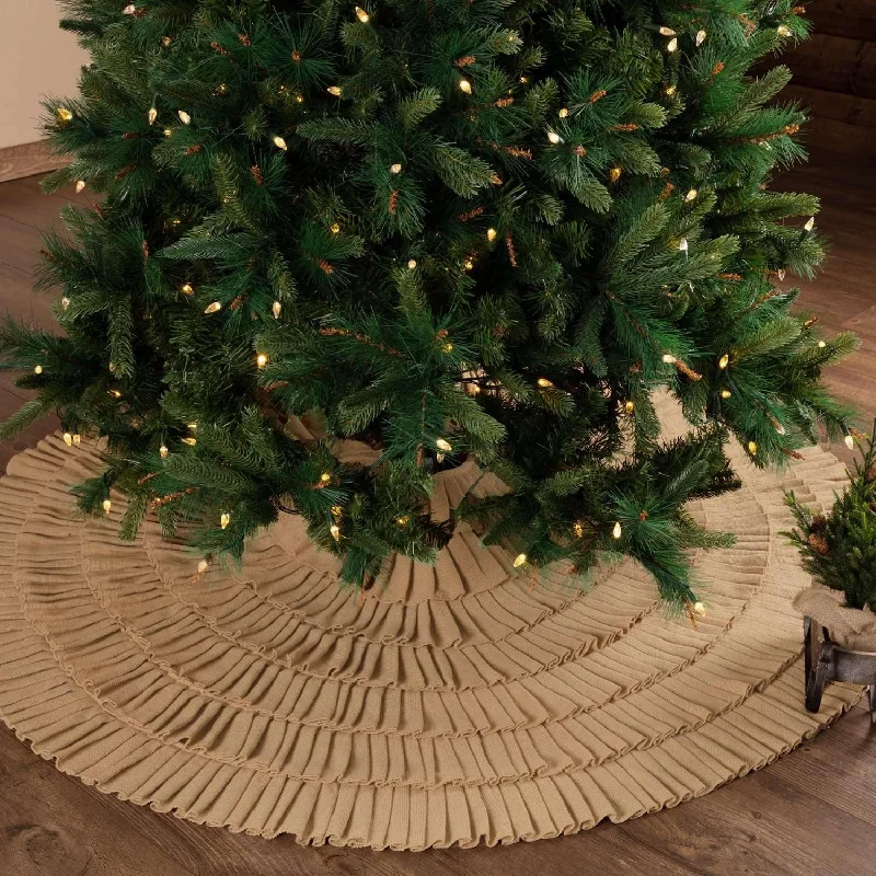 Festive Natural Burlap Ruffled Christmas Tree Skirt 60 VHC Brands