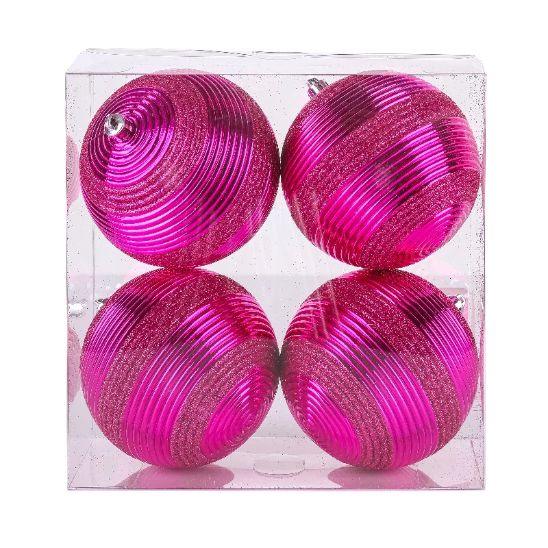 4-Piece Shatterproof Swirling Pink Ornaments