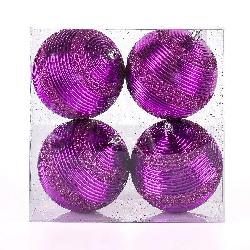 4-Piece Shatterproof Swirling Purple Ornaments