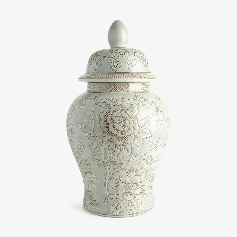 Floral Ginger Jar (Celadon 44cm)