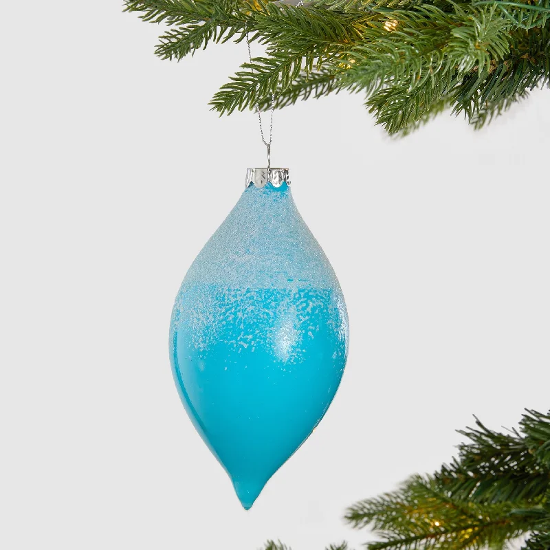 Frosted Blue Finial with Sugar Beads Detailing Ornament