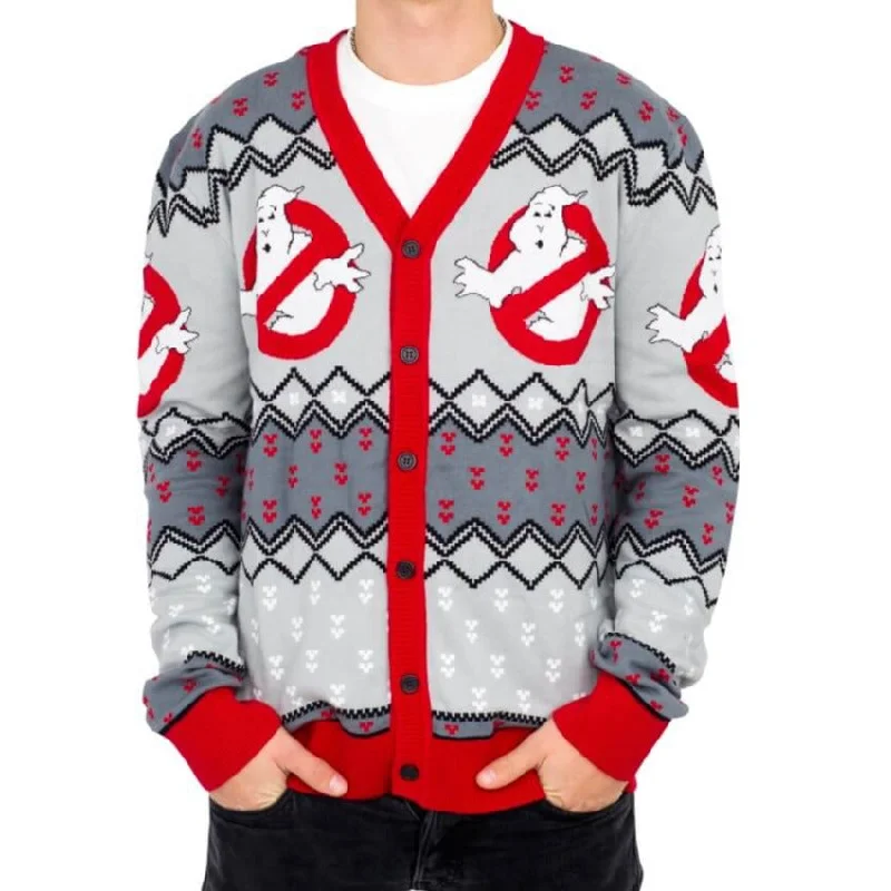 Ghostbusters Logo Ugly Christmas Cardigan Sweater