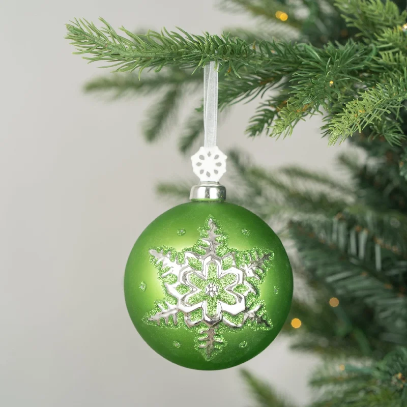 Glass Ball Ornament with Silver Snowflake