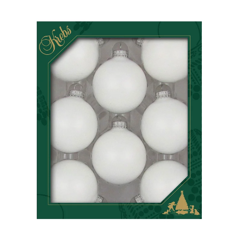 Glass Christmas Tree Ornaments - 67mm / 2.63" [8 Pieces] Designer Balls from Christmas By Krebs Seamless Hanging Holiday Decor (Classic Antique White)