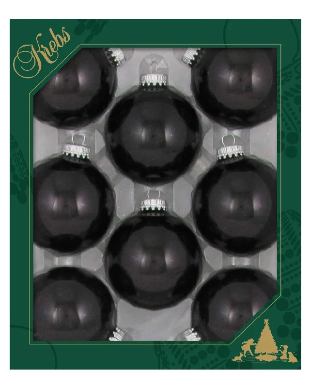 Glass Christmas Tree Ornaments - 67mm / 2.63" [8 Pieces] Designer Balls from Christmas By Krebs Seamless Hanging Holiday Decor (Shiny Black )