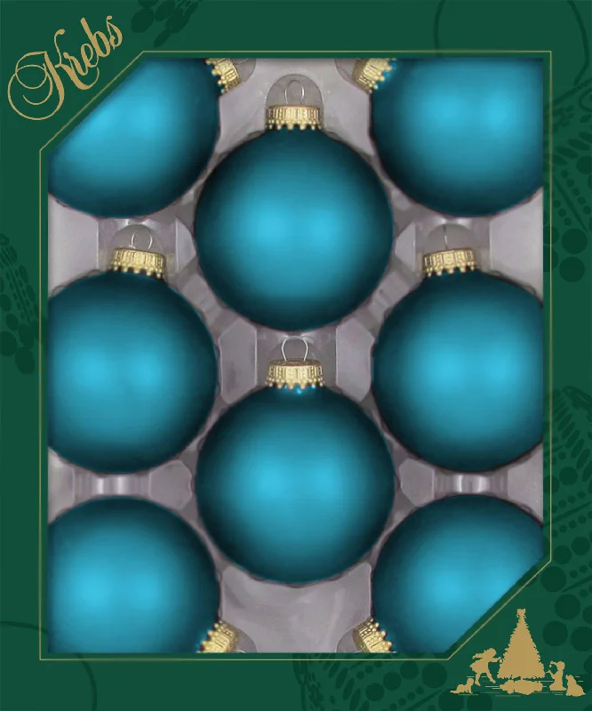 Glass Christmas Tree Ornaments - 67mm / 2.63" [8 Pieces] Designer Balls from Christmas By Krebs Seamless Hanging Holiday Decor (Velvet Turquoise Bliss)