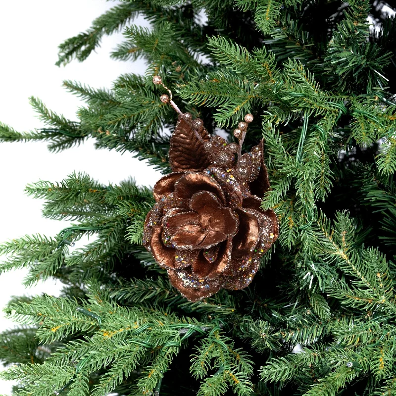 Glitter Gilded Festive Rose Clip-on Ornament