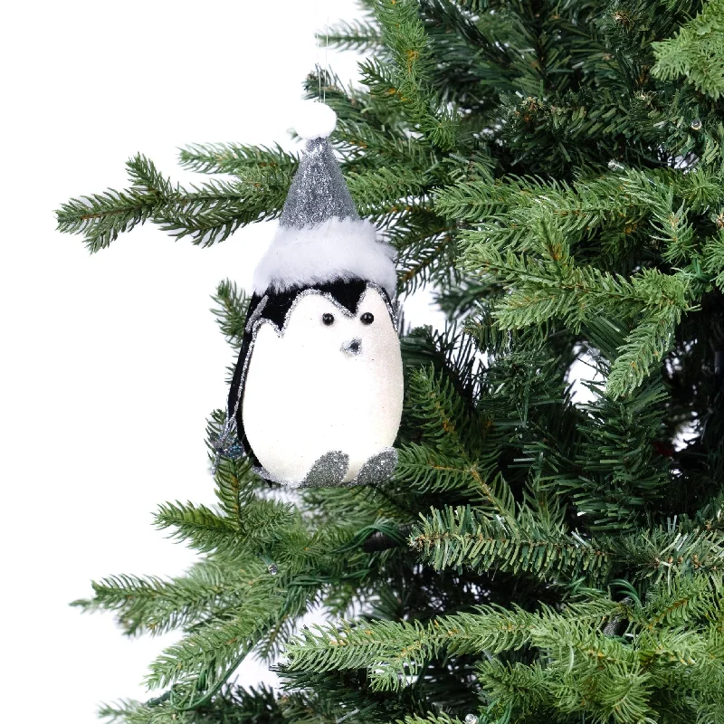 Glitter Monochrome Festive Penguin Ornament