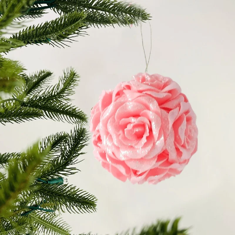 Glitter Peach Rose Flower Ornament