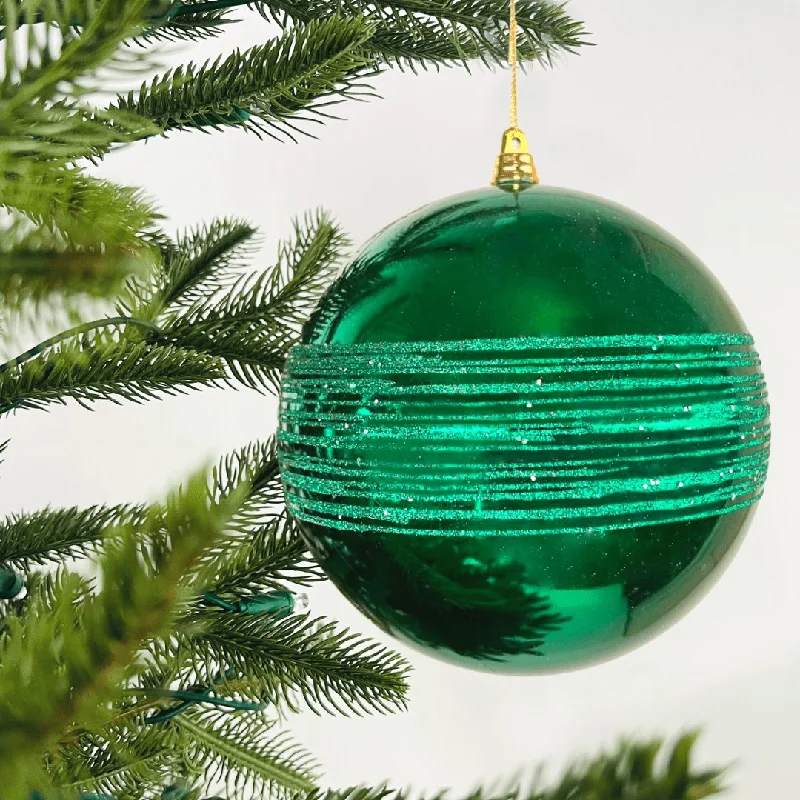 Green Festive Ball Ornament with Glitter Stripes