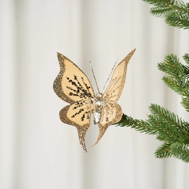 Gold Butterfly Christmas Ornament with Glitter