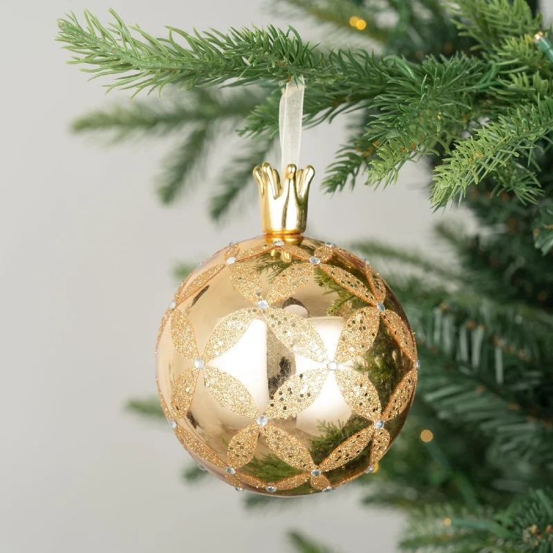 Gold Glitter Hand-Blown Glass Ball Ornament