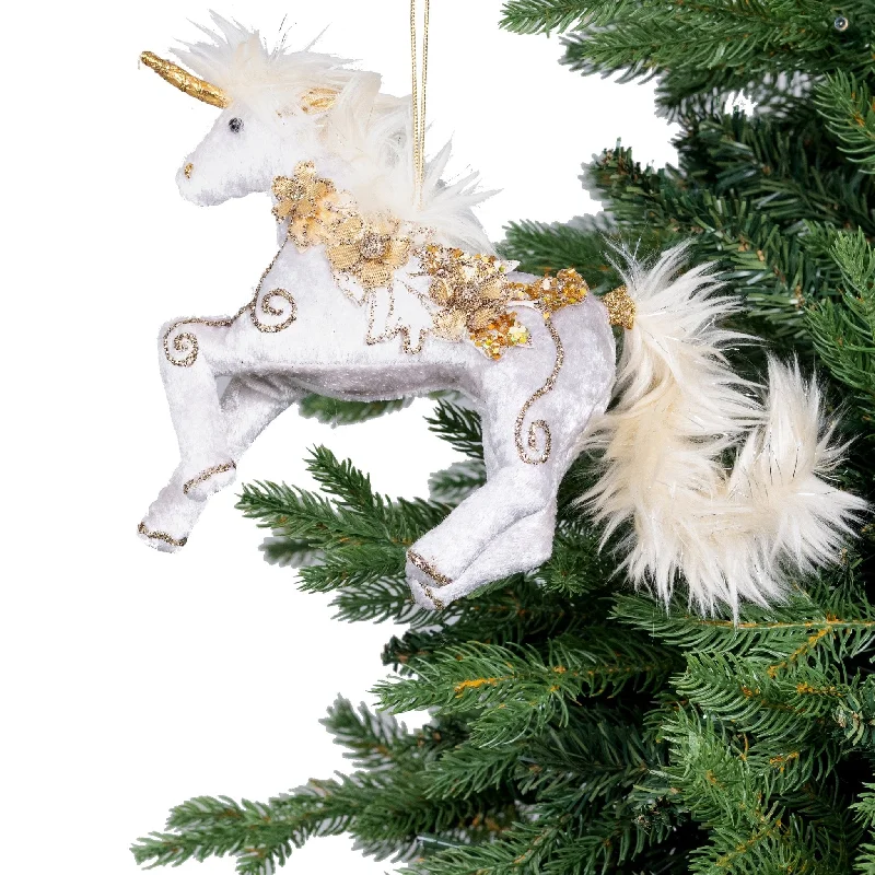 Gold & Ivory Festive Unicorn Ornament