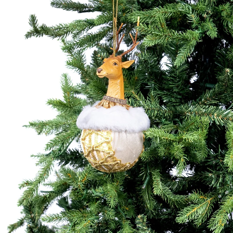 Gold & Ivory Velvet Reindeer Ornament