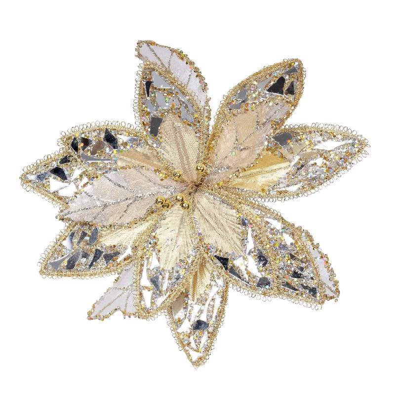 Gold & Mosaic Mirror Festive Flower Clip-on Ornament