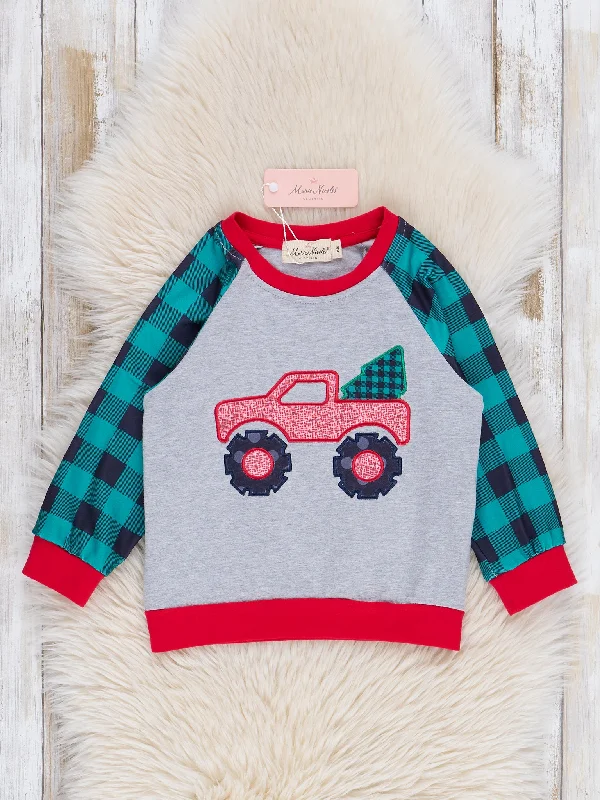 Green Gingham Holiday Monster Truck Shirt