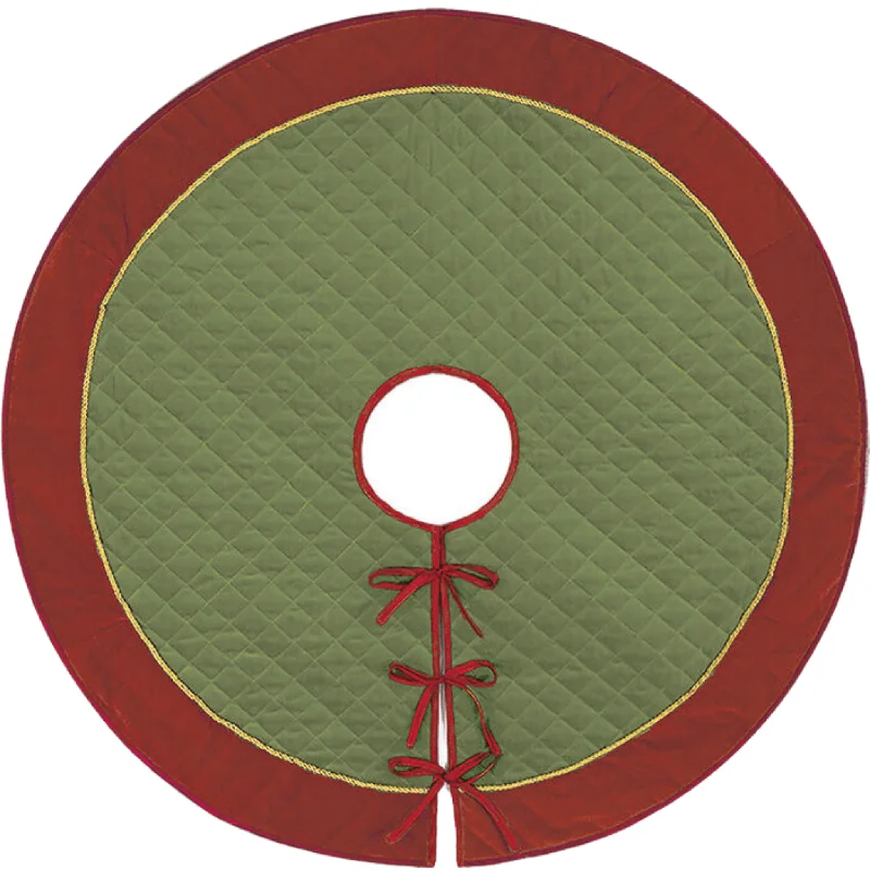 Green & Red With Gold Cord Christmas Tree Skirt