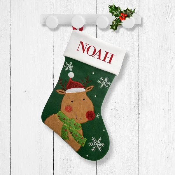 Cute Reindeer - Green Santa Stocking