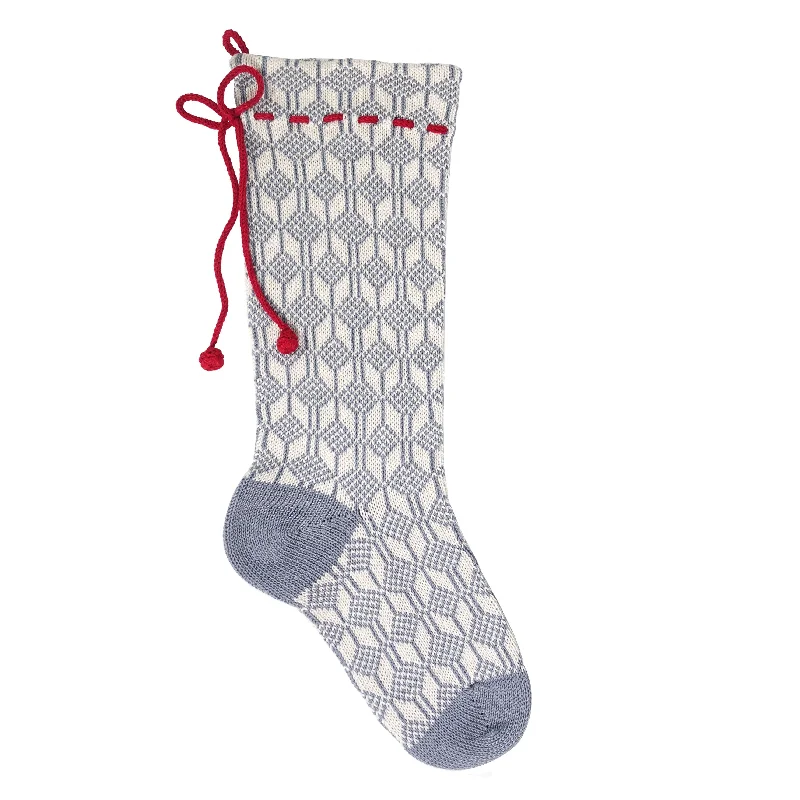 Grey Patterned Stocking with Red Bow