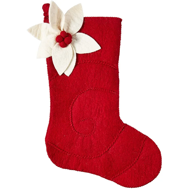 Hand Felted Wool Christmas Stocking - Poinsettia in Red