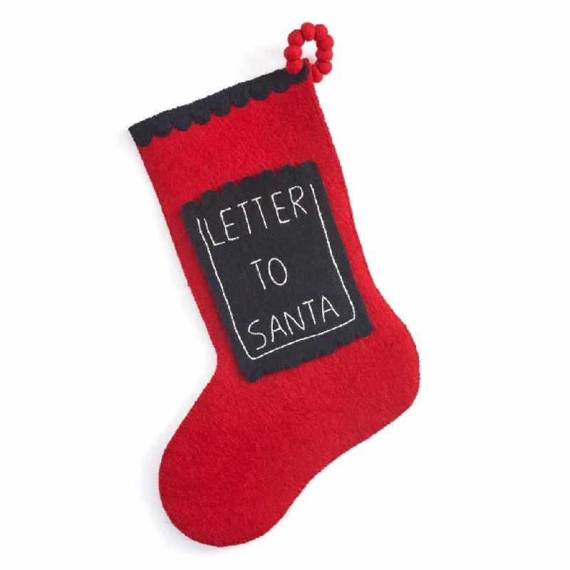 Handmade Felt "Letter to Santa" Christmas Stocking in Red & Blue