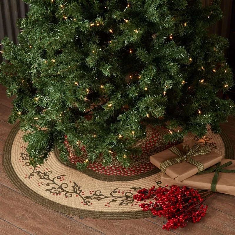 Holly Berry Jute Stencil Christmas Tree Skirt 48 VHC Brands