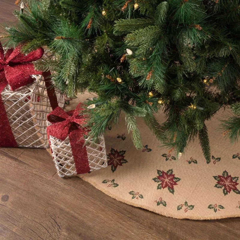 Jute Burlap Poinsettia Christmas Tree Skirt 48 VHC Brands