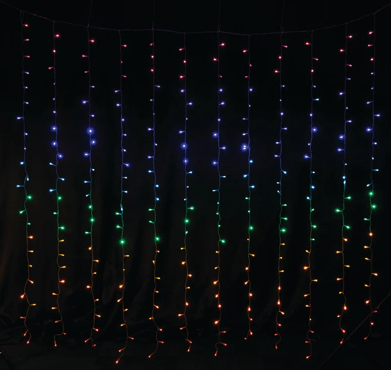 LED Flashing Rainbow Curtain Lights Connectable (1.8x1.8m)