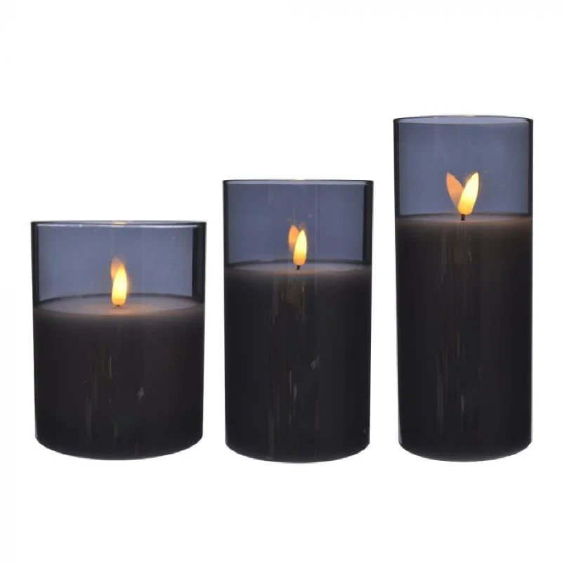 LED Wax Candle Smoke Glass Set of 3