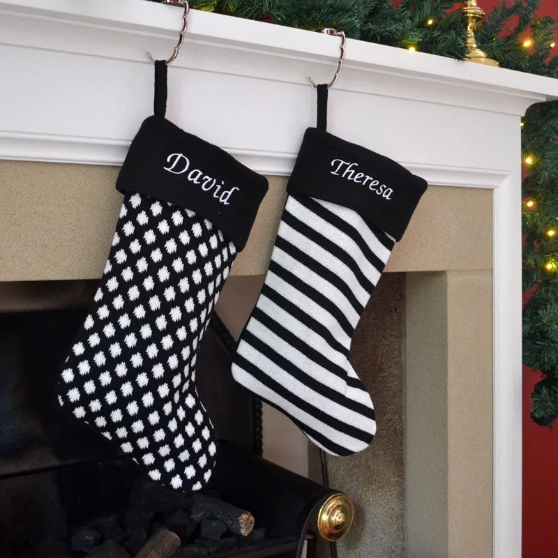 Luxury Deluxe Personalised Embroidered Black & White Christmas Stocking