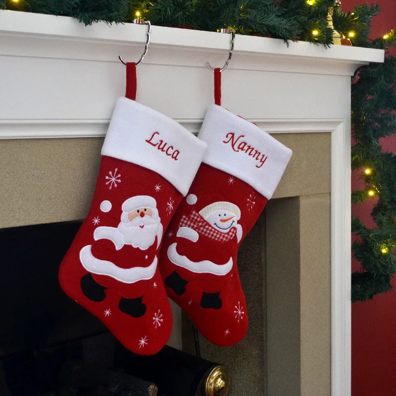 Luxury Deluxe Personalised Embroidered Christmas Classic Santa / Snowman Xmas Stocking