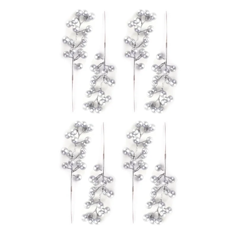 Matt Silver berries pick 20cm 8 pcs