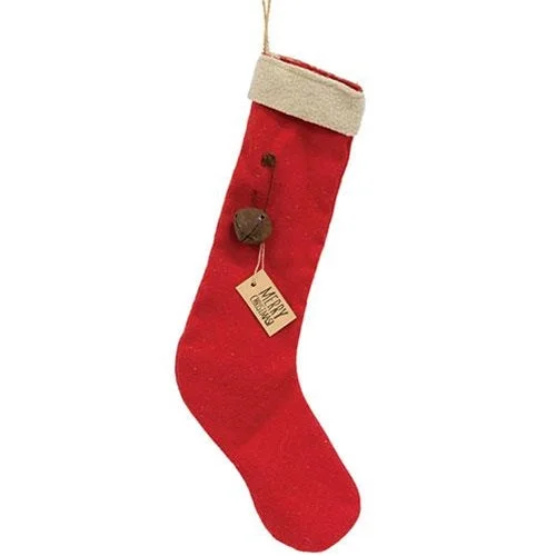 Merry Christmas Red Fabric Stocking Ornament