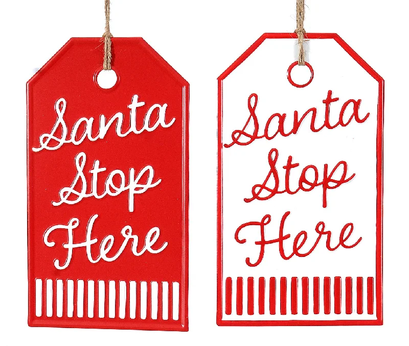 Metal Sign Santa Stop Here 13cm 2 Pieces - 10354