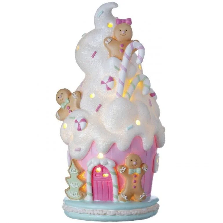 MTX68532 - 10"RESIN LED/BTY/TMR GINGERBREAD CAKE HOUSE