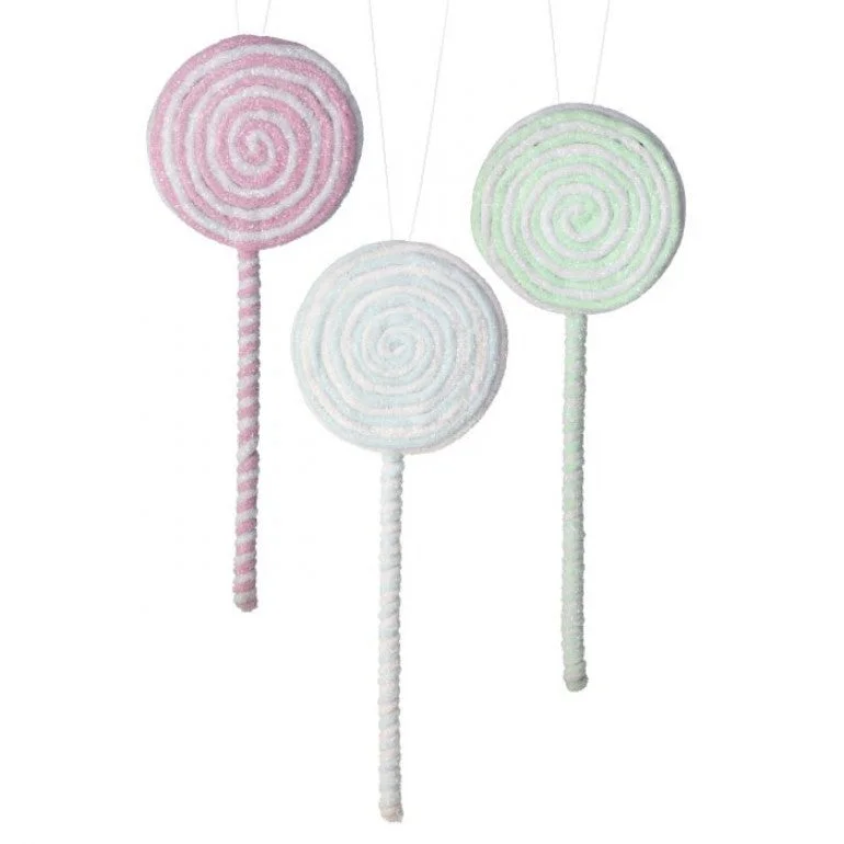 MTX68867 - 14" FROSTED PASTEL LOLLIPOP ORNAMENT 3AST