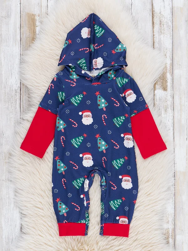 Navy Christmas Party Hoodie Romper