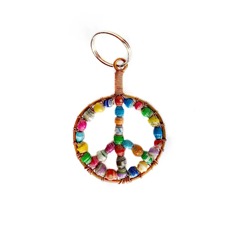 Peace Sign Keychain, Paper Bead