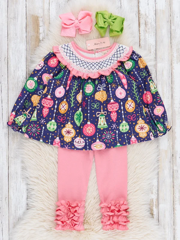 Pink & Blue Ornaments Smocked Outfit - Restocked!