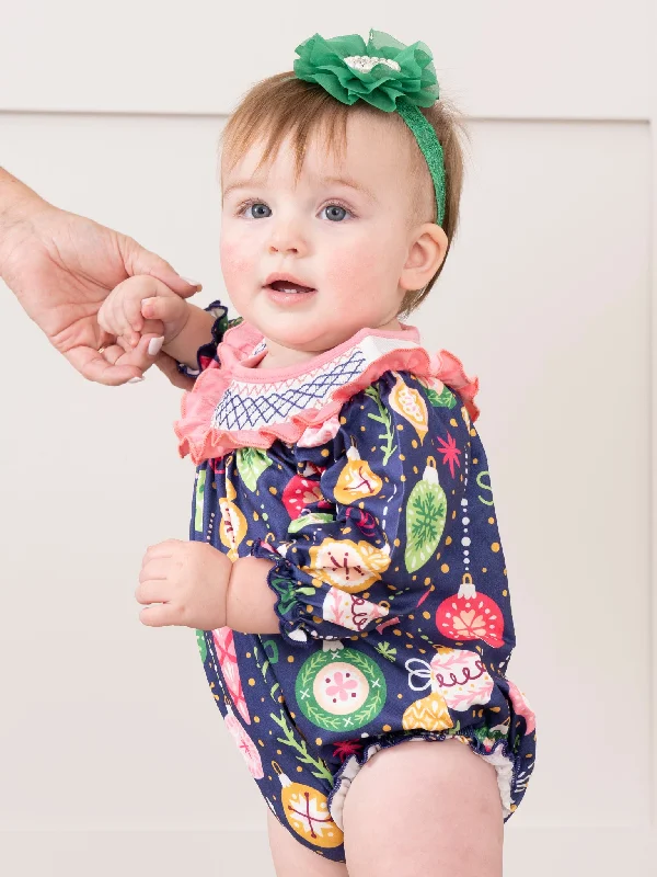 Pink & Blue Ornaments Smocked Romper - Restocked!