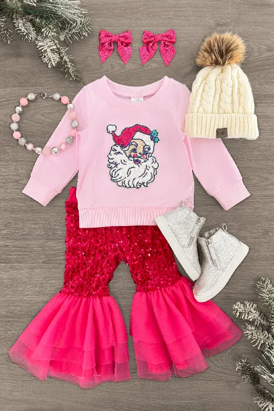 Pink Sequin Santa Bell Bottom Set