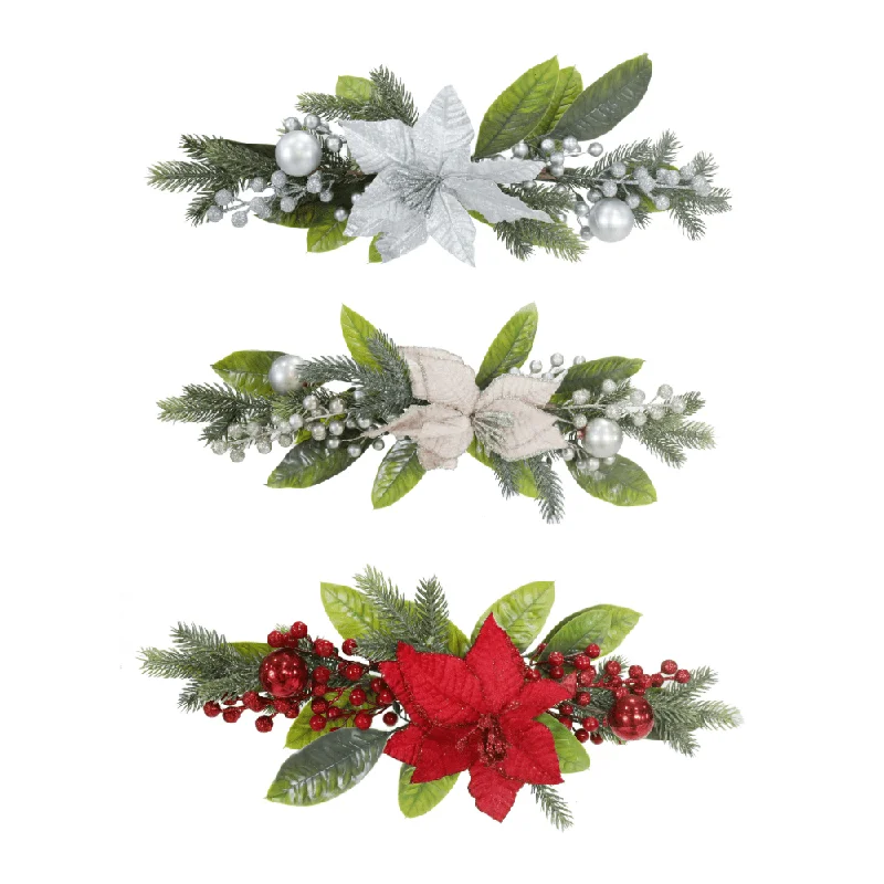 Poinsettia Berry Table Deco Asst