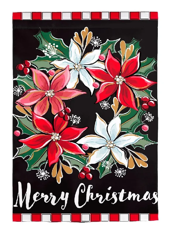 Poinsettia Wreath Applique Garden Flag