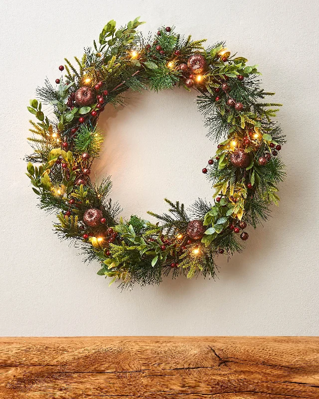 Pre-Lit Natural Mixed Tip Wreath, 60 cm