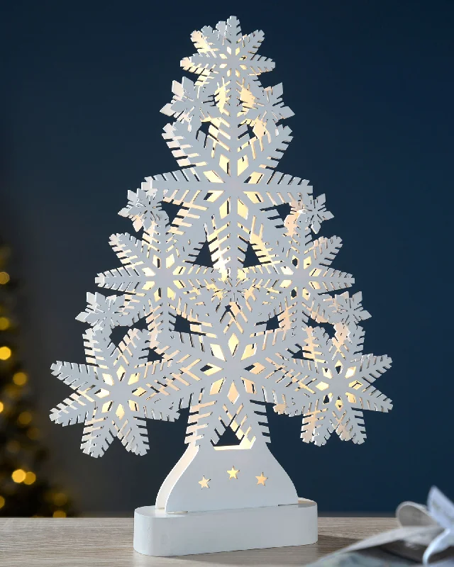 Pre-Lit Snowflake Tree Table Christmas Decoration, 39.5 cm